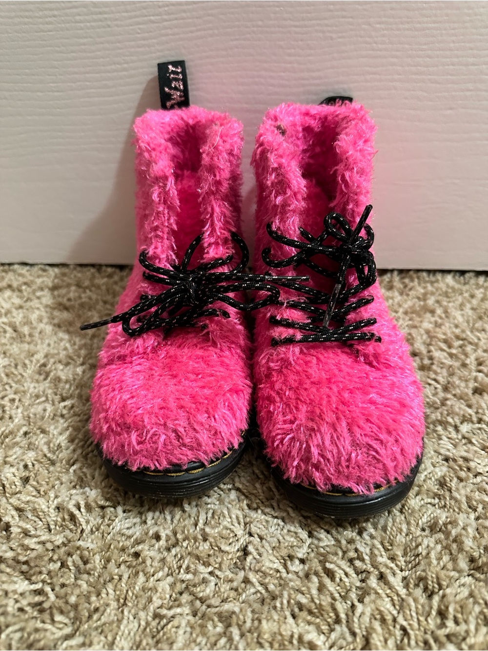 DR. MARTENS 1460 Pascal J Tinsel Fur Boots Kid's Size 10 Clash Pink - Picture 2 of 8